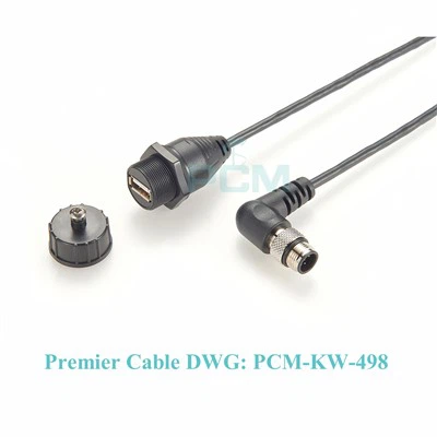 Vedenpitävä USB 2.0 -kaapelin IP67 -paneelin kiinnitys Tyyppi A - suorakulma M12 B -koodauskaapeli