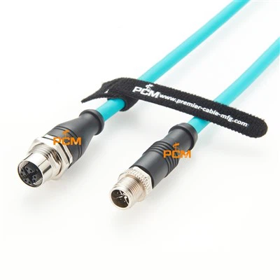 M12 X-koodinen uros naaraslarakoulusta CAT6A-kaapeli